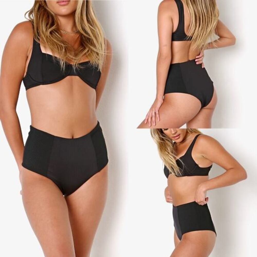 L*Space Jackie High Waist Bikini Bottom Swim Black3ew